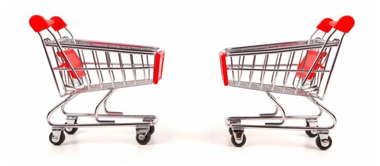 Two Shopping Carts with Red Seats for Convenient Grocery Shopping Experience