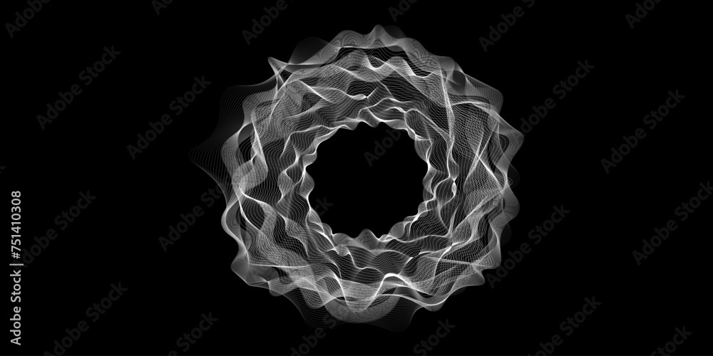 Poster abstract circle lines spirograph tunnel or flower spiral logo on black background. vector illustrati