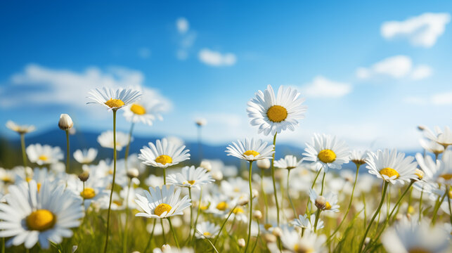 flower chamomile daisy natural landscape banner. Chamomile flower field. © Pakhnyushchyy