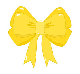 Elegant festive hand drawn yellow ribbon bow on a transparent background