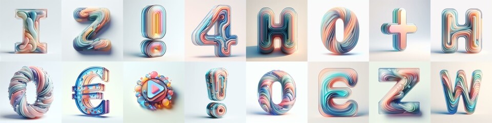 pastel colors blend glass 3D Lettering Typeface. AI generated illustration