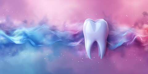 Tooth model, dental clinic creative pink and blue background, dentist office website graphic. Teeth hygiene, dental equipment and dentistry banner.