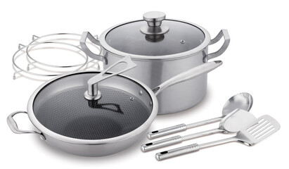 new modern ai high technology luxury beautiful electronic product design grey color rice and soup cooker pot pan on white background for house kitchen and restaurant