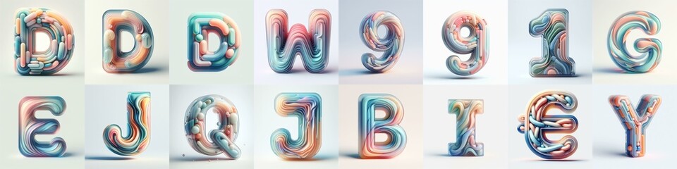 Fototapeta premium pastel colors blend glass 3D Lettering Typeface. AI generated illustration