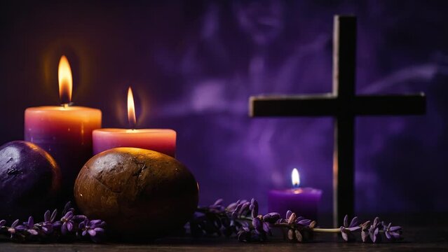 Background Purple with candle and cross Good Friday
