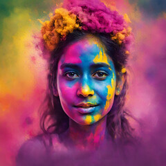 Obraz premium Colorful painting of a girl with a smile on her face.