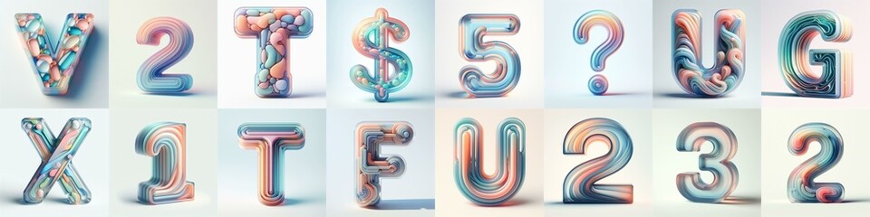 Obraz premium pastel colors blend glass 3D Lettering Typeface. AI generated illustration