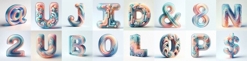 pastel colors blend glass 3D Lettering Typeface. AI generated illustration