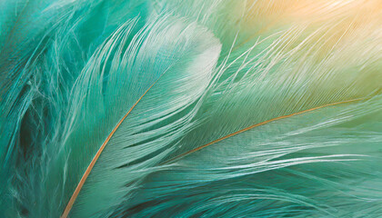 beautiful green turquoise color trends feather texture background with orange light