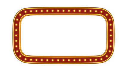 Red frame gold border light glow retro advertising sign on white background. 3d rendering