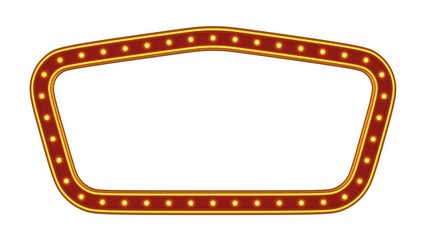 Red frame gold border light glow retro advertising sign on white background. 3d rendering