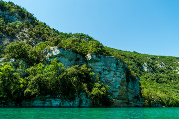 Exterior shot of the Gorges du Verdon, in the French Provence, on a beautiful summer day. This...