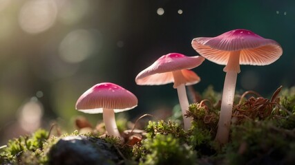 A Close-Up of Mushroom in forest with lots of brighness and lighting