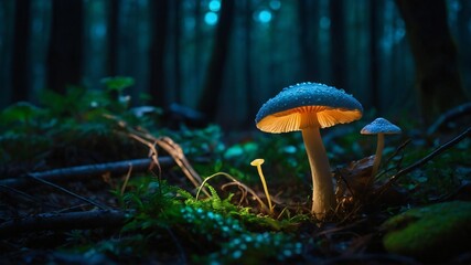 Fototapeta premium A Close-Up of Mushroom in forest with lots of brighness and lighting