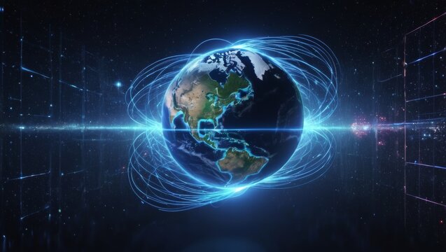 Global virtual internet world connection of metaverse technology network digital communication and worldwide networking