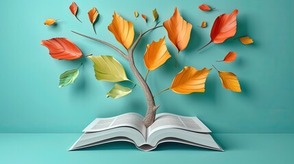 International literacy day concept with tree with books like leaves. ai generated.