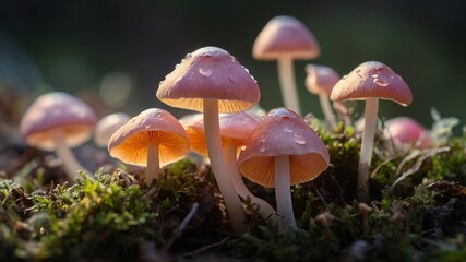 A Close-Up of Mushroom in forest with lots of brighness and lighting