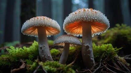 Fototapeta premium A Close-Up of Mushroom in forest with lots of brighness and lighting