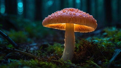 Fototapeta premium A Close-Up of Mushroom in forest with lots of brighness and lighting