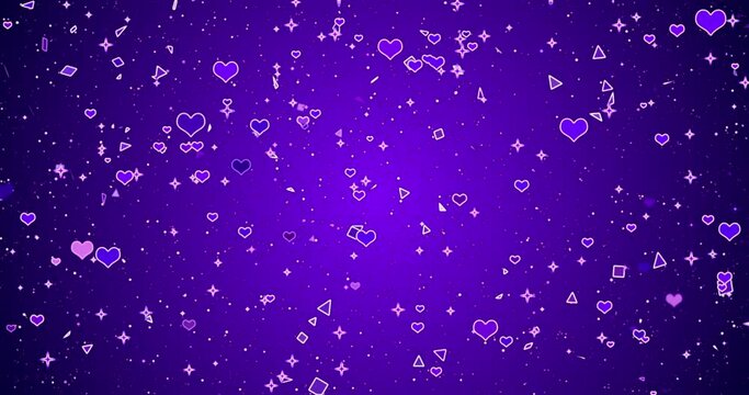 4K Valentine's Day or marriage neon hearts background. Neon hearts on purple-colored backgrounds for Valentine's Day, anniversaries, Mother's Day, marriage, Father's Day, and invitation e-cards in 4K.