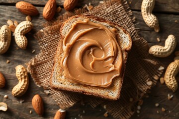 Fototapeta na wymiar a piece of bread with peanut butter spread