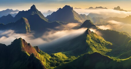 The Grandeur of Mountains Reaching Above a Blanket of Clouds - obrazy, fototapety, plakaty