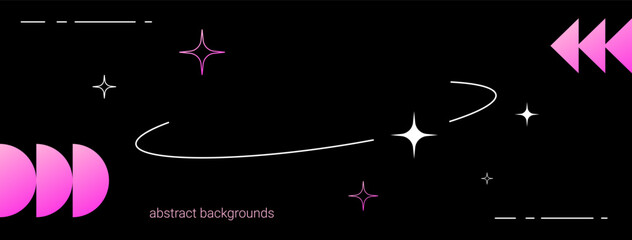 Background with white oval frame in retro y2k aesthetic, web banner, vector abstract art with graphic shapes, frames and stars.