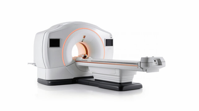 A modern MRI machine isolated on a white background, typically used in healthcare for medical imaging. Ai generative