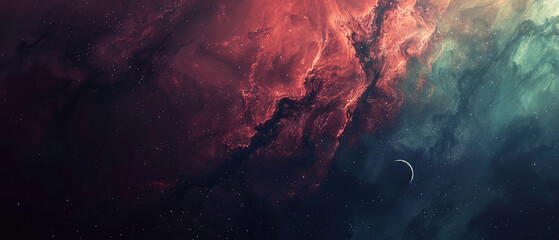 space photography wallpaper in the tones of red planet and dark blue  - obrazy, fototapety, plakaty