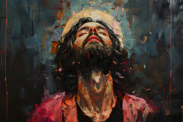 Fototapeta na wymiar Expressive Portrait of Jesus Christ with Eyes Closed