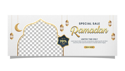 Ramadan Kareem Sale Banner Islamic clean Background with empty space for photo product