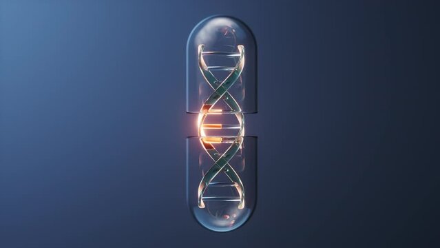 Medical capsule with DNA inside, 3d rendering.