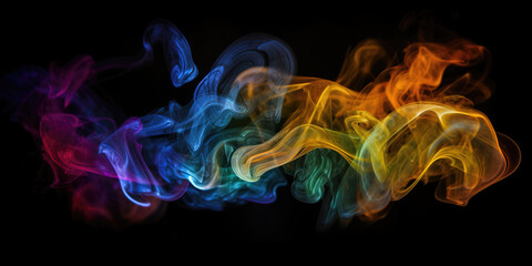 colorful Vivid smoke pattern on a black background , generative AI