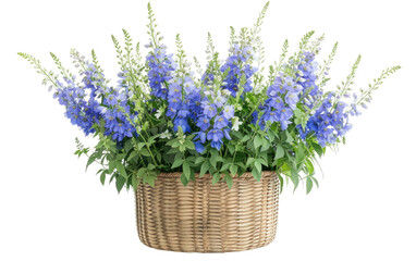 Scalloped Rattan Pot Hosting Delphinium isolated on transparent Background