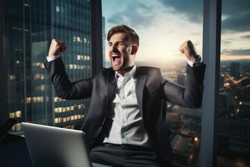 Happy businessman rejoices at a successful project