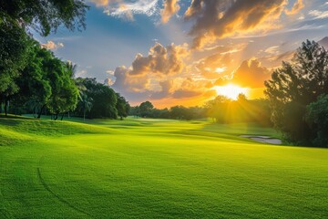 Golf course at sunset