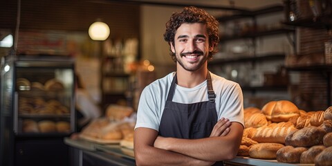 Young male entrepreneur bakery shop owner