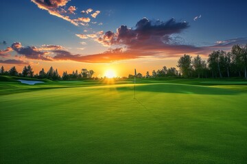 Golf course at sunset