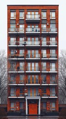 isolated multi flat building with color facade and lots of windows