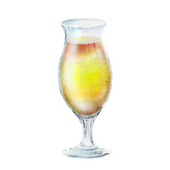 Summer cocktail set, glass glasses and glasses with colorful drinks. Hand drawn watercolor illustration for recipes for alcohol lists with drinks.