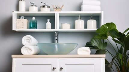The Tranquil Efficiency of a Simple Bathroom Cabinet Stocked with Supplies