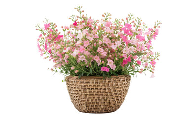 Gaura Nestled in a Scalloped Rattan Planter isolated on transparent Background