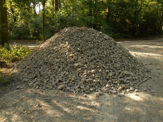 a pile of stones to pave the road