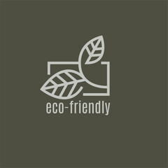 Eco box with green leaf icon. Biodegradable, compostable packaging. Eco friendly material production. Nature protection concept. Vector Illustration, editable strokes