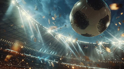 kickoff moment, stadium erupting, ball in flight, cinematic lighting - obrazy, fototapety, plakaty