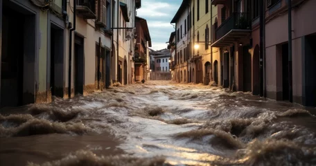 Foto op Plexiglas Urban Deluge - Witnessing the Overwhelming Floods Transforming Streets into Waterways © coco