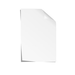 A4 sheet of paper with a curved upper right corner. Vector illustration.