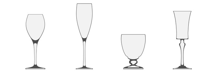 Set of glasses of different shapes illustration. Vector illustration.