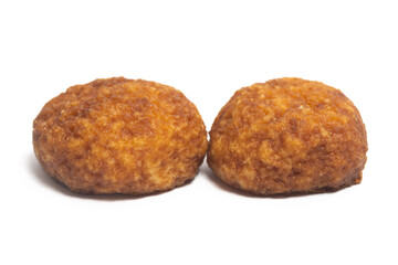 Two palm cheese cookies isolated on white background clipping path