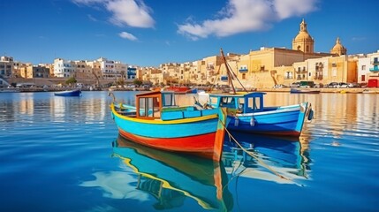 Fototapeta na wymiar The Enduring Charm of Traditional Fishing Boats in a Mediterranean Village